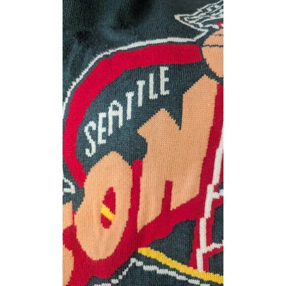 Vintage Adam Freak NBA Seattle Sonics mens sweater intarsia knitted graphic Med - Picture 6 of 8